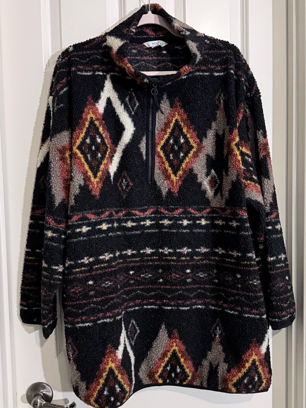 next Black Multi Geometric Teddy Quarter-Zip Jacket